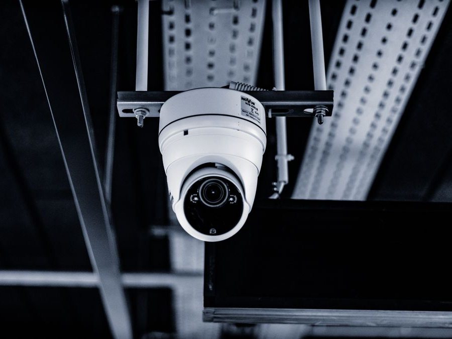 Dome CCTV camera mounted on cable tray