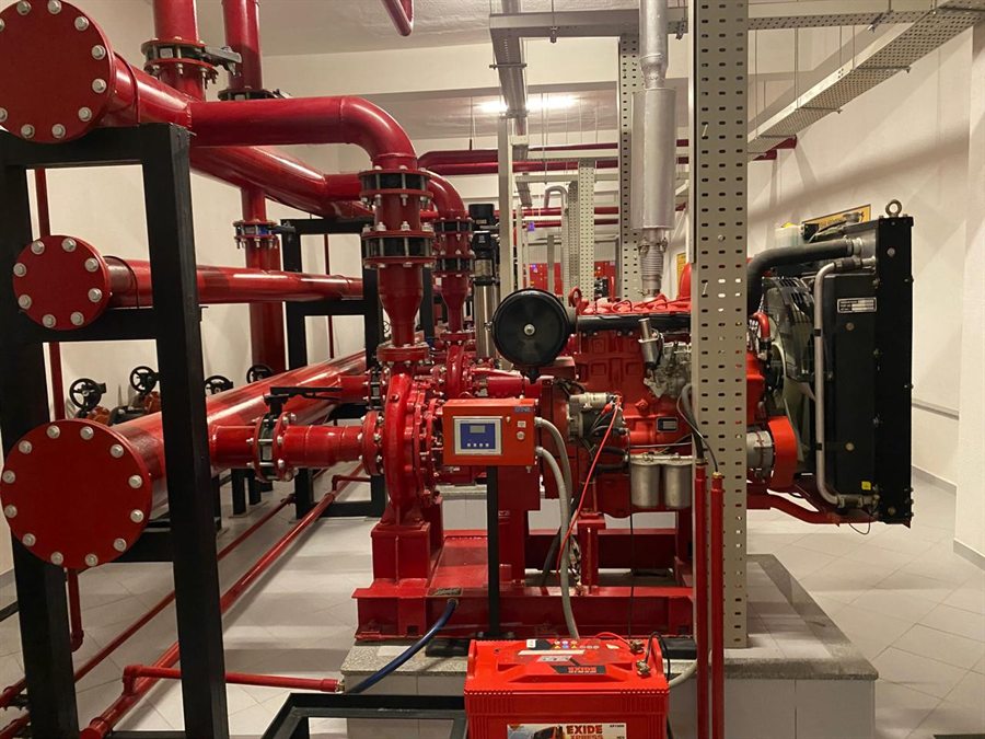 Diesel-driven fire pump in the pump room